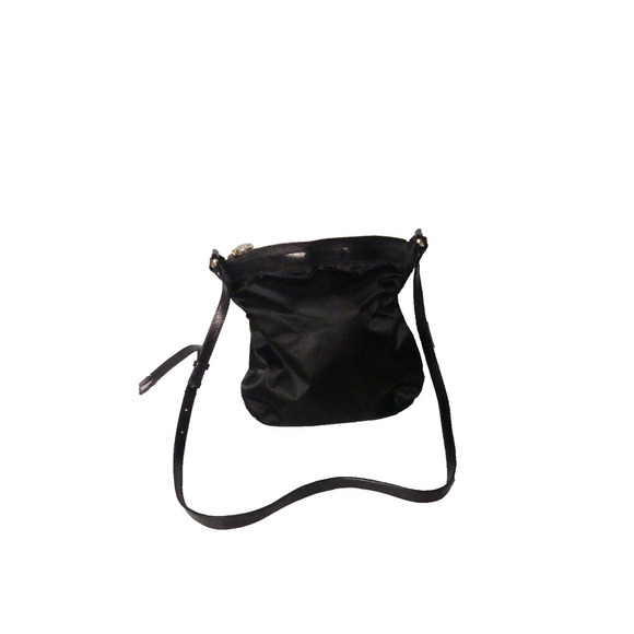 Henri Bendel Bowery Nylon Black Leather Crossbody Bag Lock Charm Striped Int - Picture 1 of 12